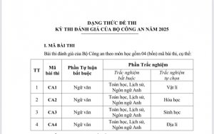 Đề tham khảo kỳ thi đánh giá của Bộ Công an năm 2025 tăng lên 4 mã đề